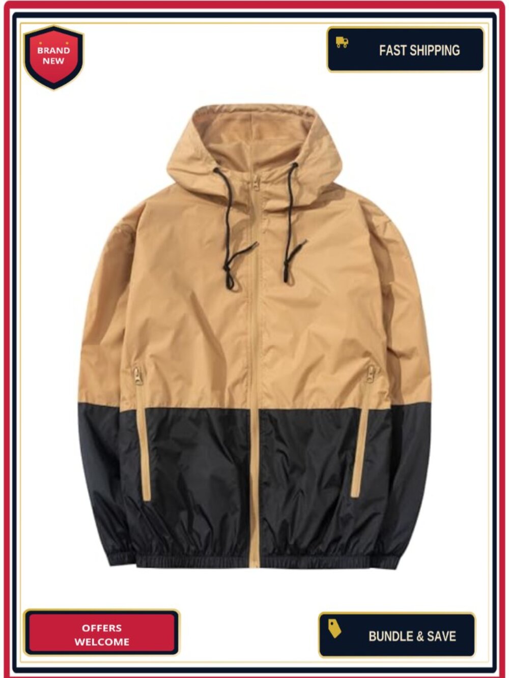 Men's Lightweight Windbreaker Hooded Raincoat Waterproof Jacket